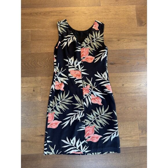 Vintage Tommy Bahama BlackFloral 100% Silk Dress Size 4 - Picture 6 of 10